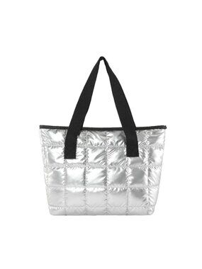 Quilted Puffer Tote Bag Nylon Polyester Blend Zipper Shoulder Handbag